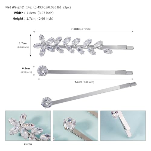 SICOPEE 6-Piece Crystal Rhinestone Hair Pins Set Silver Zircon Bridal Floral Leaf Hair Clips