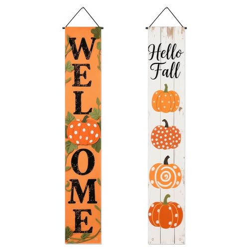 HOMETITUTE Fall Welcome Porch Banner Set 12x71 Inch Pumpkin 2 Pack