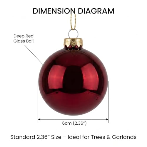 Burgundy Glass Christmas Ornaments Set of 12 - 2.36 Inch Holiday Decor with Matte, Shiny & Clear Finishes