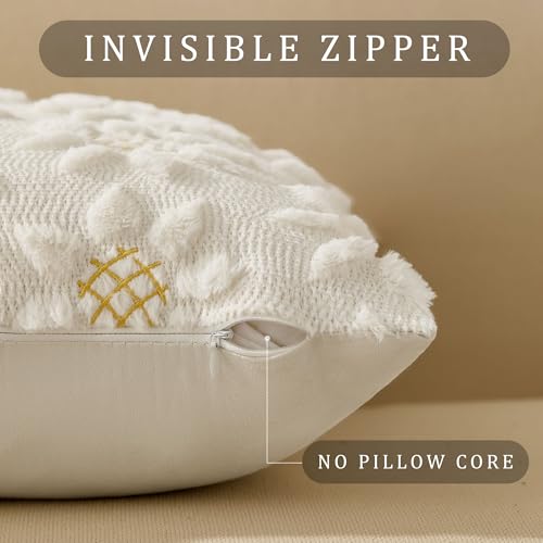 White Sunflower Pillow Covers - 18x18 inch Set of 2 - Cream