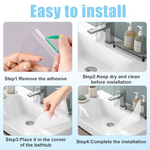 Clear Shower Corner Splash Guard - 2 Pack Self-Adhesive Silicone Water Guard