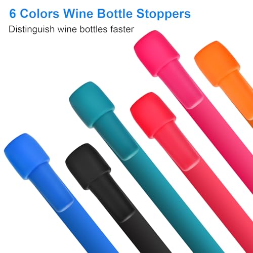 6 Pack Silicone Wine Stoppers by Brusoon - Leak-Proof Seal