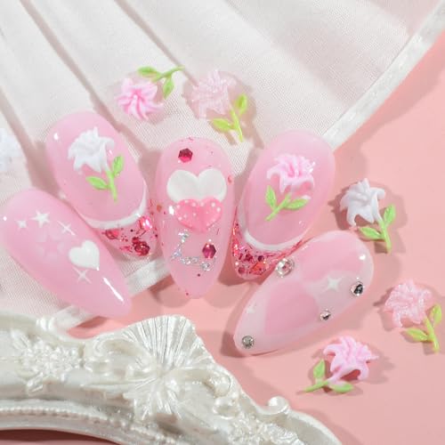 50Pcs 3D Lily Flower Resin Nail Charms Flatback Y2K Nail Art Supplies
