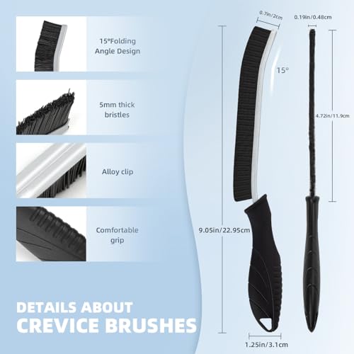 Black 3-Pack Hard Bristle Crevice Cleaning Brushes for Grout & Tight Spaces