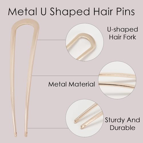 Large U-Shaped Metal Hair Pins Set - 3 Pack French Hair Forks for Buns