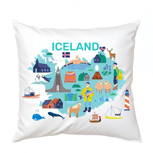 Iceland Travel Map Throw Pillow Cover - 18x18 Soft Flannelette