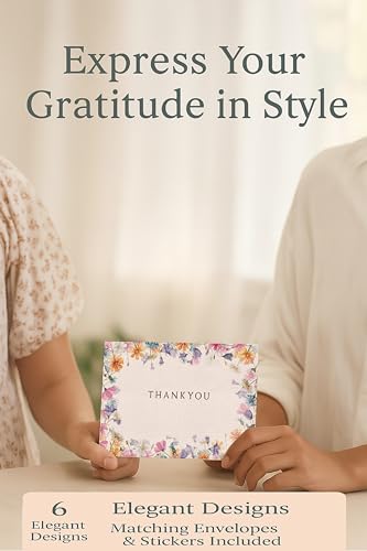 Racrico 24 Thank You Cards with Envelopes – 6 Floral Designs