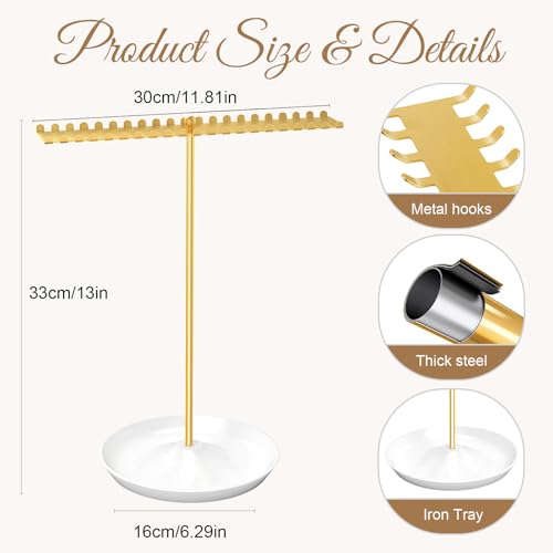 Gold Jewelry Organizer Stand with 42 Hooks for Necklaces & Bracelets