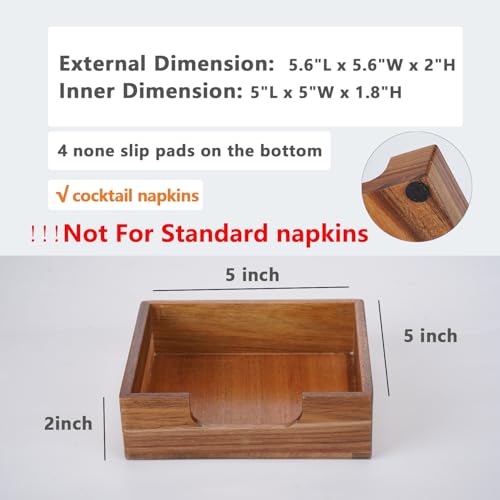 Acacia Wooden Cocktail Napkin Holder, 5.5 x 5.5 inches