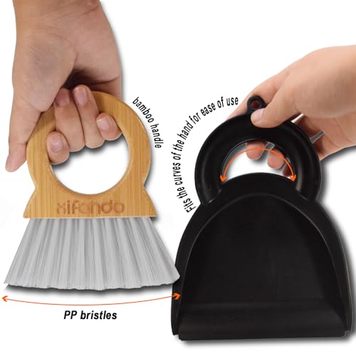 Mini Broom and Dustpan Set with Bamboo Handle for Desktop and Keyboard
