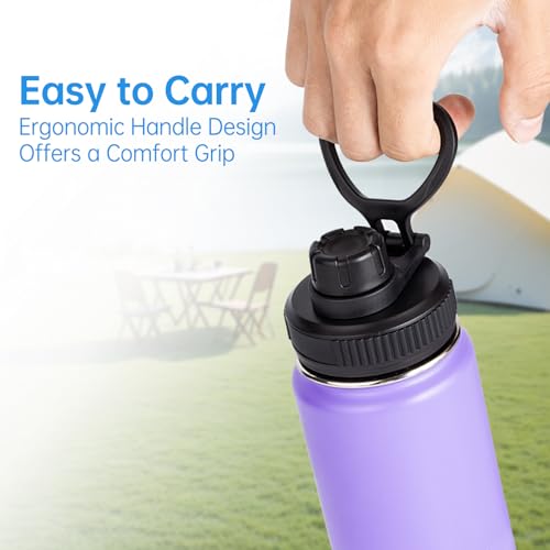 2Pcs Replacement Lid for Takeya Insulated Water Bottle, Wide Mouth Loop Top Lid for Takeya 14, 18, 24, 32, 40, 64oz, Replacement Cap with Handle Easy to Carry, No Leak Top Spout Lid Accessories Black