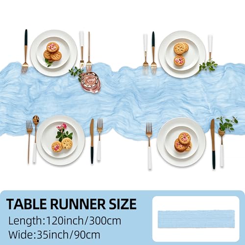 Light Blue Cheesecloth Table Runner - 10ft Boho Rustic Design