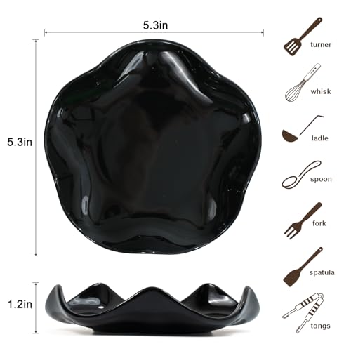 Ceramic Flower Spoon Rest - 5.3 Inch Kitchen Utensil Holder, Black