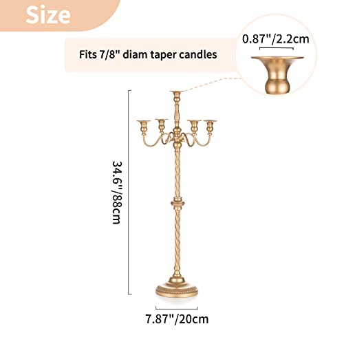 Tall Gold Candle Holders Set of 2 - 34 Inch Floor Taper Candle Stands for Weddings & Holidays