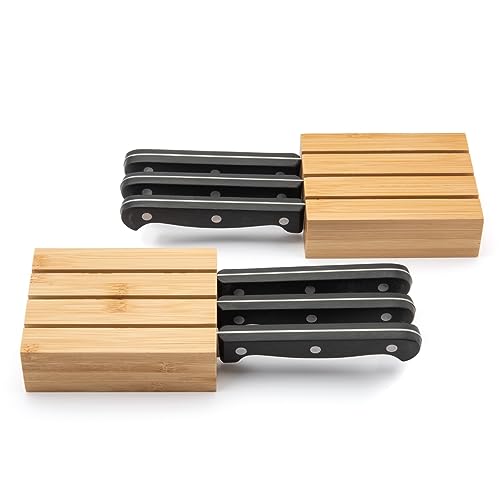 Purawood Bamboo Knife Block Inserts – 3-Slot Drawer Organizer, 2-Pack