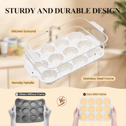 Vinino Silicone Muffin Pan - Nonstick, BPA-Free, 12-Cup Tray