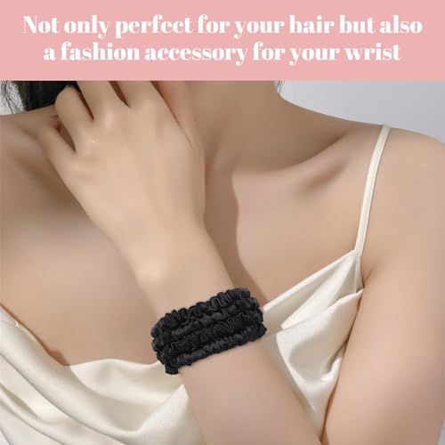 WantGor Black Satin Silk Hair Scrunchies 4-Pack - Gentle Hair Ties