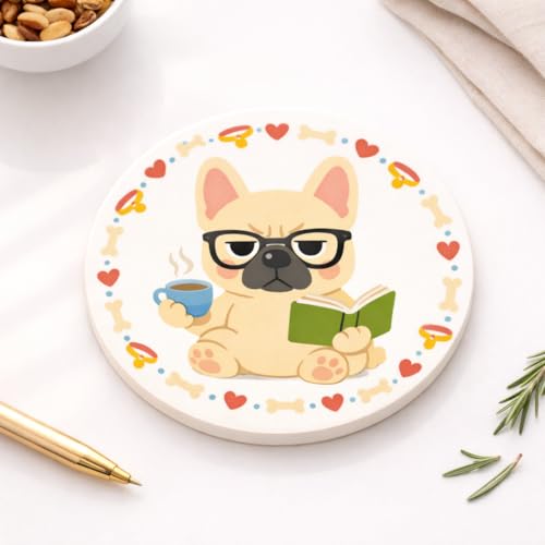 Funny French Bulldog Ceramic Coaster - 4x4 Inch Gift for Dog Lovers