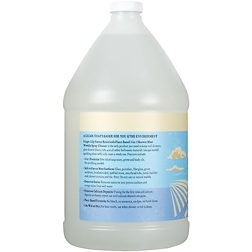 Ginger Lily Farms Botanicals Plant-Based 3-in-1 Shower Blast Weekly Spray Cleaner, 100% Vegan & Cruelty-Free, Fragrance-Free, 1 Gallon (128 fl. oz.) Refill