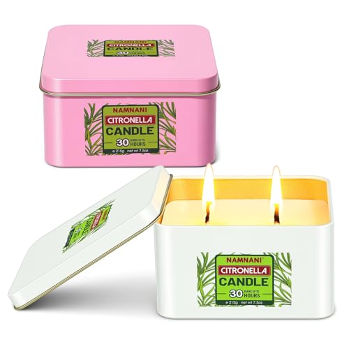 NAMNANI Citronella Scented Soy Candles - 2-Pack, 2-Wick, Indoor & Outdoor