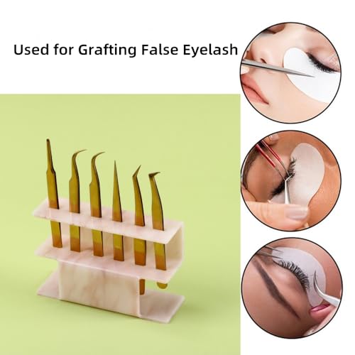 Acrylic Tweezers Holder Stand - 6-Hole Marble Pink Eyelash Organizer