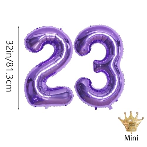 32-Inch Purple Number 23 Balloon Set with Gold Crown for Celebrations