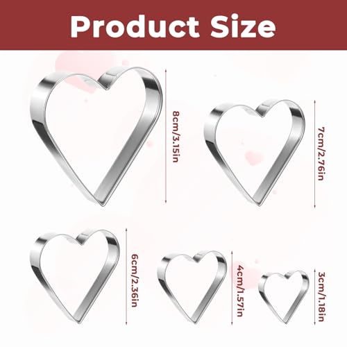 Ezymivs Stainless Steel Heart Cookie Cutter Set - 5 Sizes