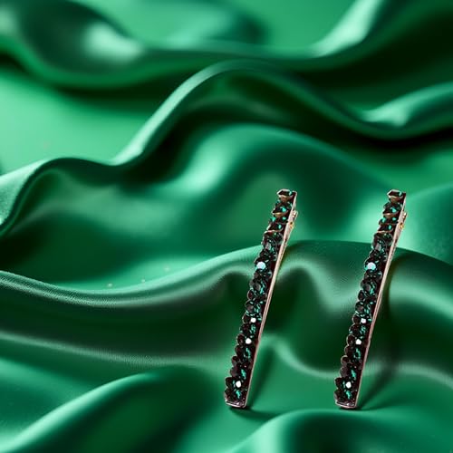 Green Rhinestone Hair Clips 2-Piece Sparkly Crystal Duckbill Barrettes