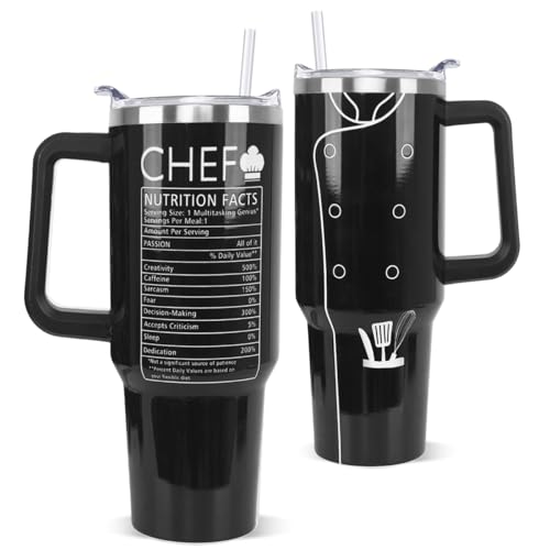 Chef Tumbler - 40 oz Travel Mug with Handle, Black Matte, Cooking-Themed Gift
