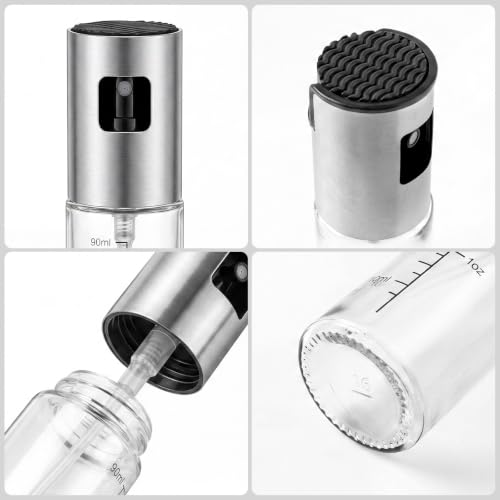 4 Pack 100ml Glass Olive Oil Sprayer Set - Refillable Fine Mist Dispenser