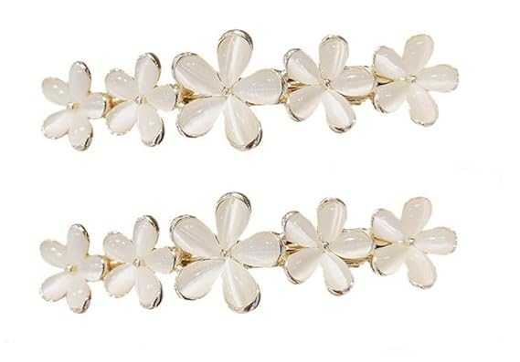 Gold Flower Opal Hair Clips Sparkly Wedding Barrettes 2 Pcs