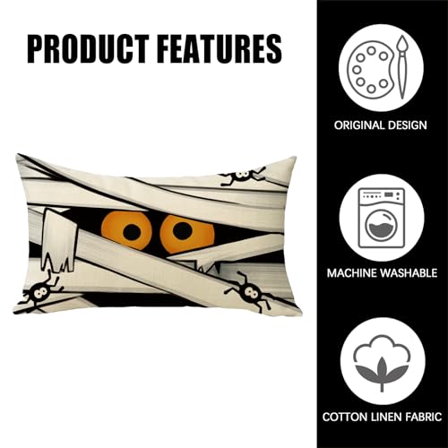 Fahrendom Halloween Mummy Throw Pillow Cover 12x20 Inch Spooky Decor