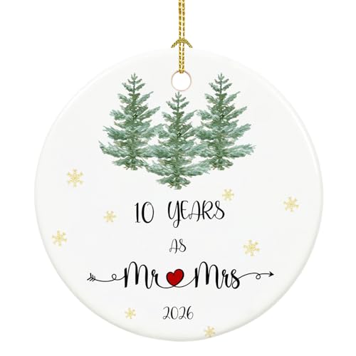 10th Tin Anniversary Ornament 2026 - Elegant Ceramic Gift with Gold String - 10 Year Celebration Keepsake - Variation: 10 Years