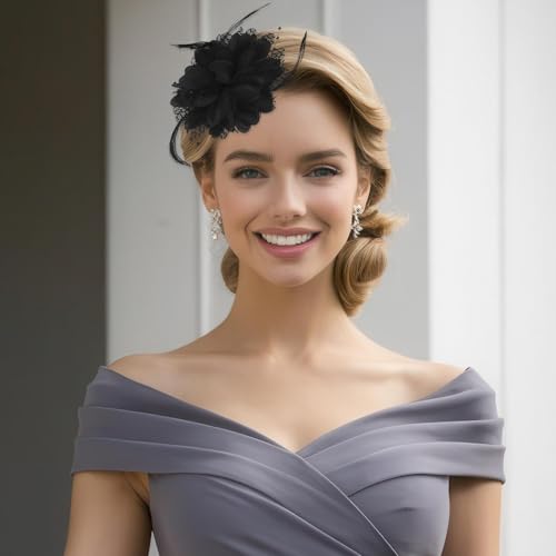 Giantree Black Rose Flower Hair Clip & Brooch for Wedding Party