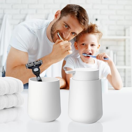 Matte White Bathroom Accessories Set - Liquid Soap & Toothbrush Holder