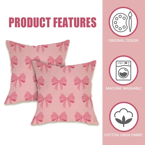 Fahrendom Pink Bow Decorative Throw Pillow Covers - Set of 2