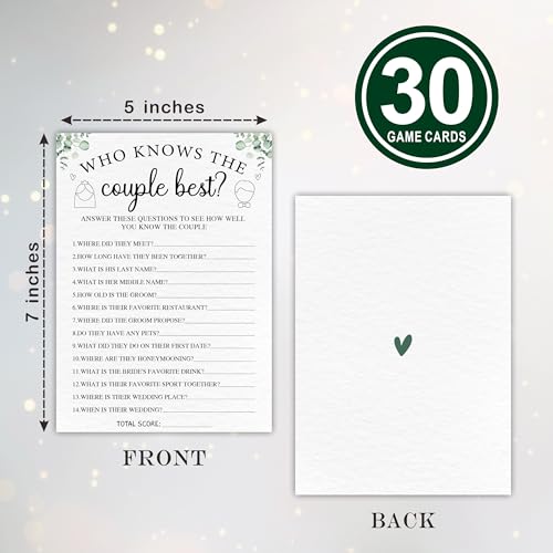 Bridal Shower Game Cards - Who Knows the Couple Best? | Eucalyptus Theme | 30 Guests