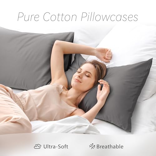 Hzesyd Queen Pillowcase Set, 500 Thread Count 100% Cotton Sateen - Gray