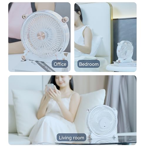 KIEROFIRT Portable Transparent Desktop Fan - Rechargeable, Quiet, 3 Speed