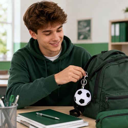Plush Soccer Ball Keychain - Soft 7cm Football Backpack Charm (3 Pack)