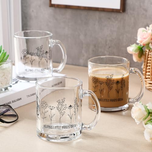 12 oz Glass Teacher Appreciation Coffee Mug Set - Floral & Clear