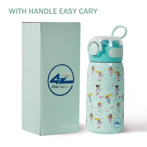 Kids Stainless Steel Water Bottle with Straw Lid - 15oz Insulated Thermos
