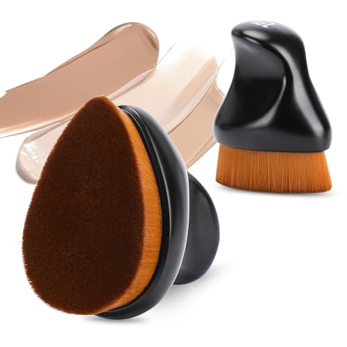 BEAUTYFACTOR Kabuki Foundation Makeup Brush - Matte Black Ergonomic Blending Brush for Liquid and Cream Cosmetics