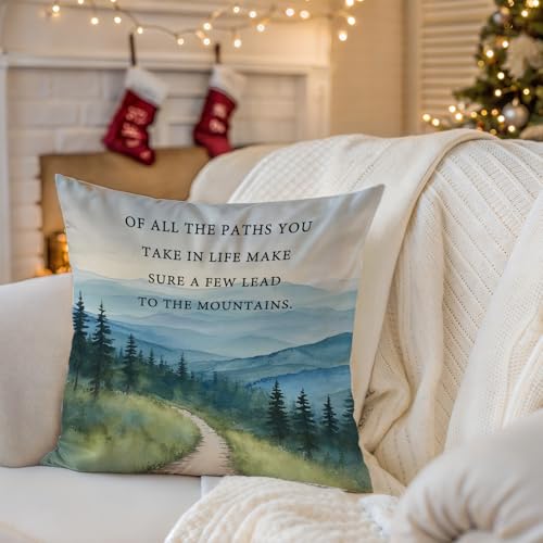 Watercolour Mountain Throw Pillow Cover 18x18, Soft Flannelette Nature Decor