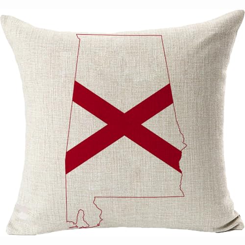 Alabama State Map Cotton Linen Throw Pillow Cover, 18x18 Inch Decorative Case
