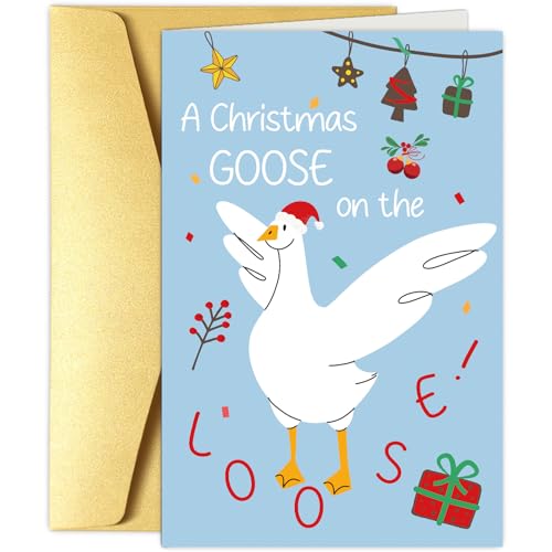 Obbyidk Cute Silly Goose Christmas Card, Funny Xmas Card with Envelope