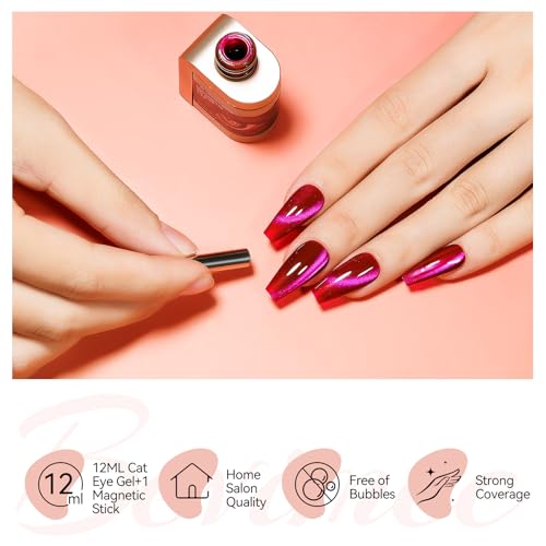 Bevimee Hot Pink Cat Eye Gel Polish with Magnetic Stick, 12ml