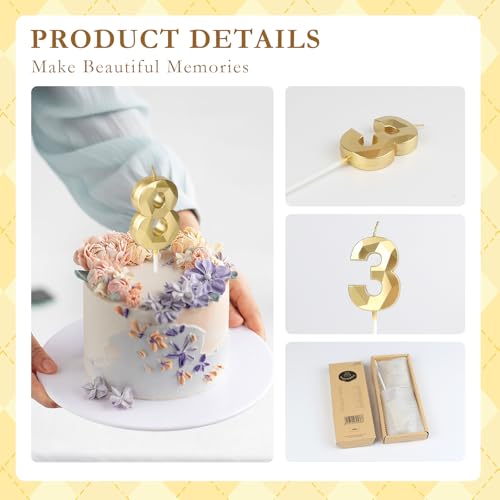 Gold 70th Birthday Candles | 3D Number Cake Topper for Celebrations