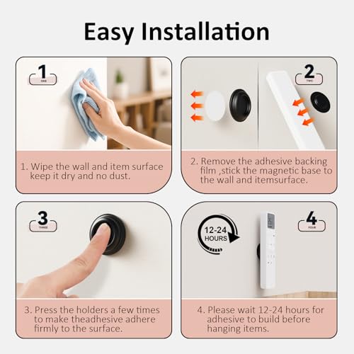 Vaszu Magnetic Remote Control Wall Mount Holder - Round, 6 Pack
