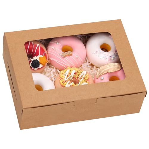 A-12PCS Bakery Cookie Boxes with Window, 8x6x2.5in Brown Packaging for Pastries